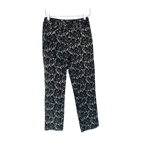 Dolce & Gabbana Pants - Dolce & Gabbana Gray Black White Floral Lace Print Straight Leg Trousers Size 6